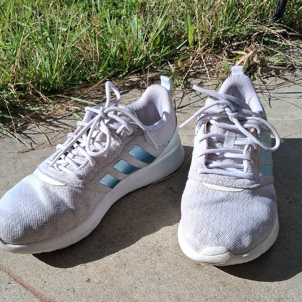 Adidas Women's White and Light Blue Cloudfoam Shoes